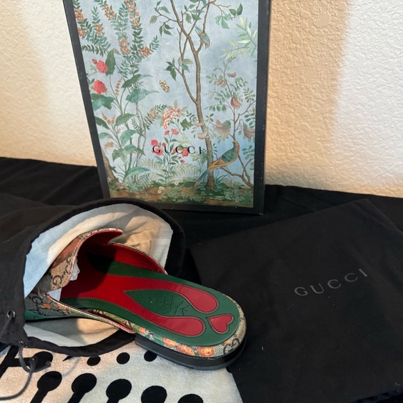 Gucci Men's Floral Print Loafers - Green and Red - Picture 5 of 11